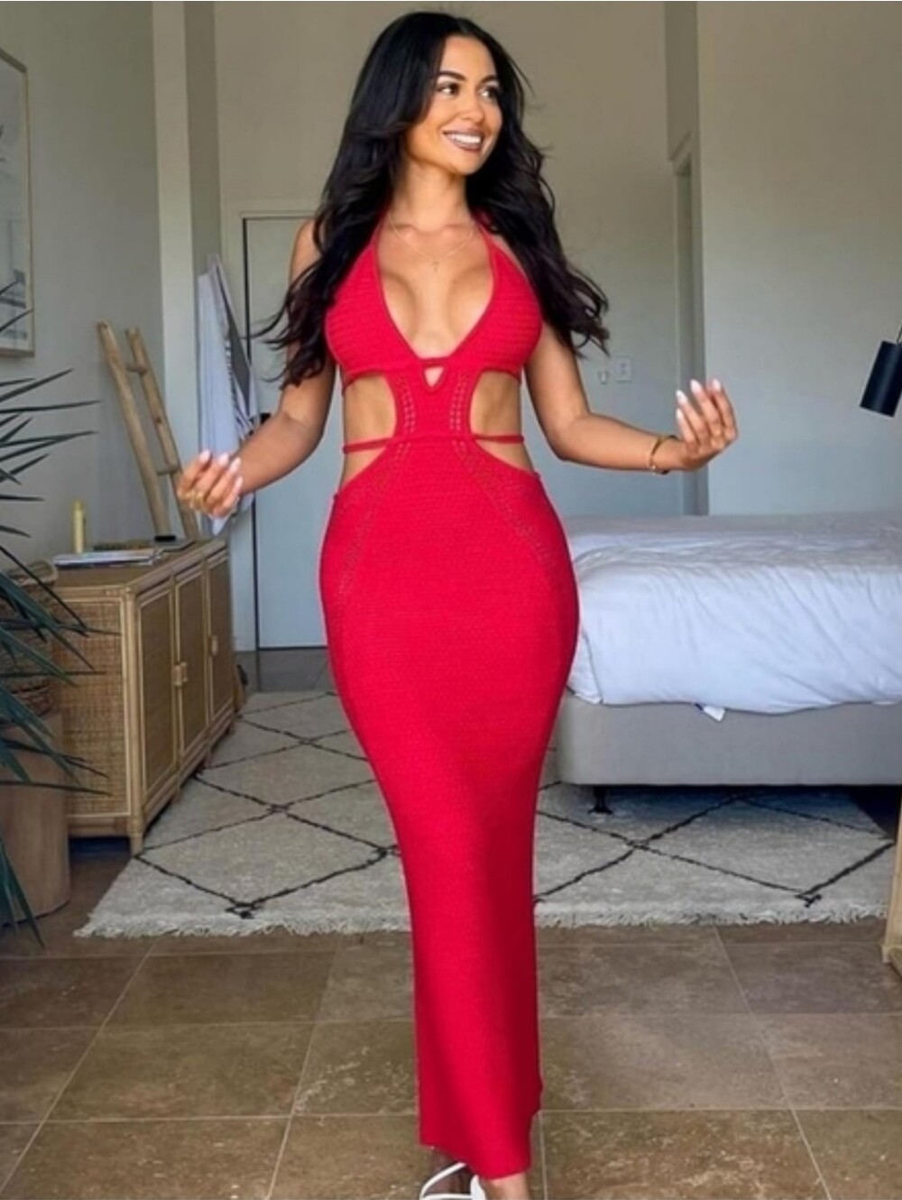 Crocheted Halter Maxi-Dress - Picture 1 of 14
